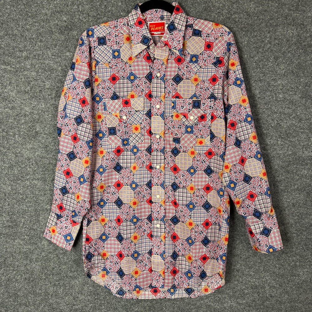 VINTAGE Ely Plains Western Shirt Mens 14.5 32 Patchwork Floral Pearl Snap